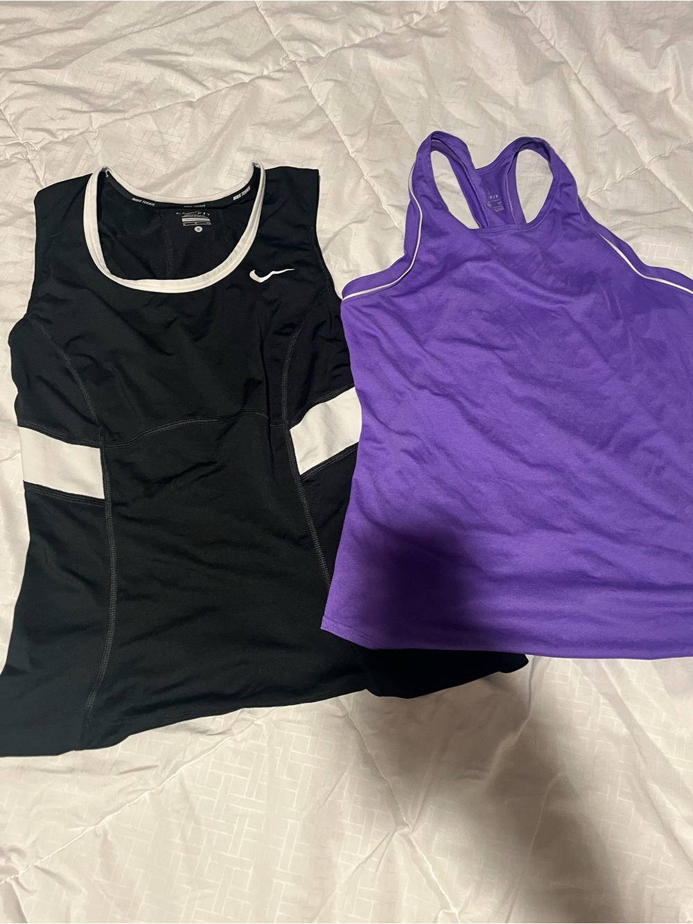 Nike Black Tank Top with White Accents & Purple Racerback Tank
